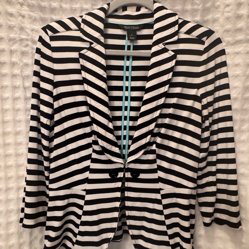 White House Black Market Striped Blazer with Black and White Pattern